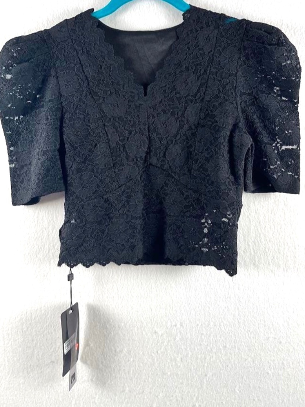 Blue Wings Boutique Black Floral Lace V-Neck Cropped Stretch Medium Whimsigoth